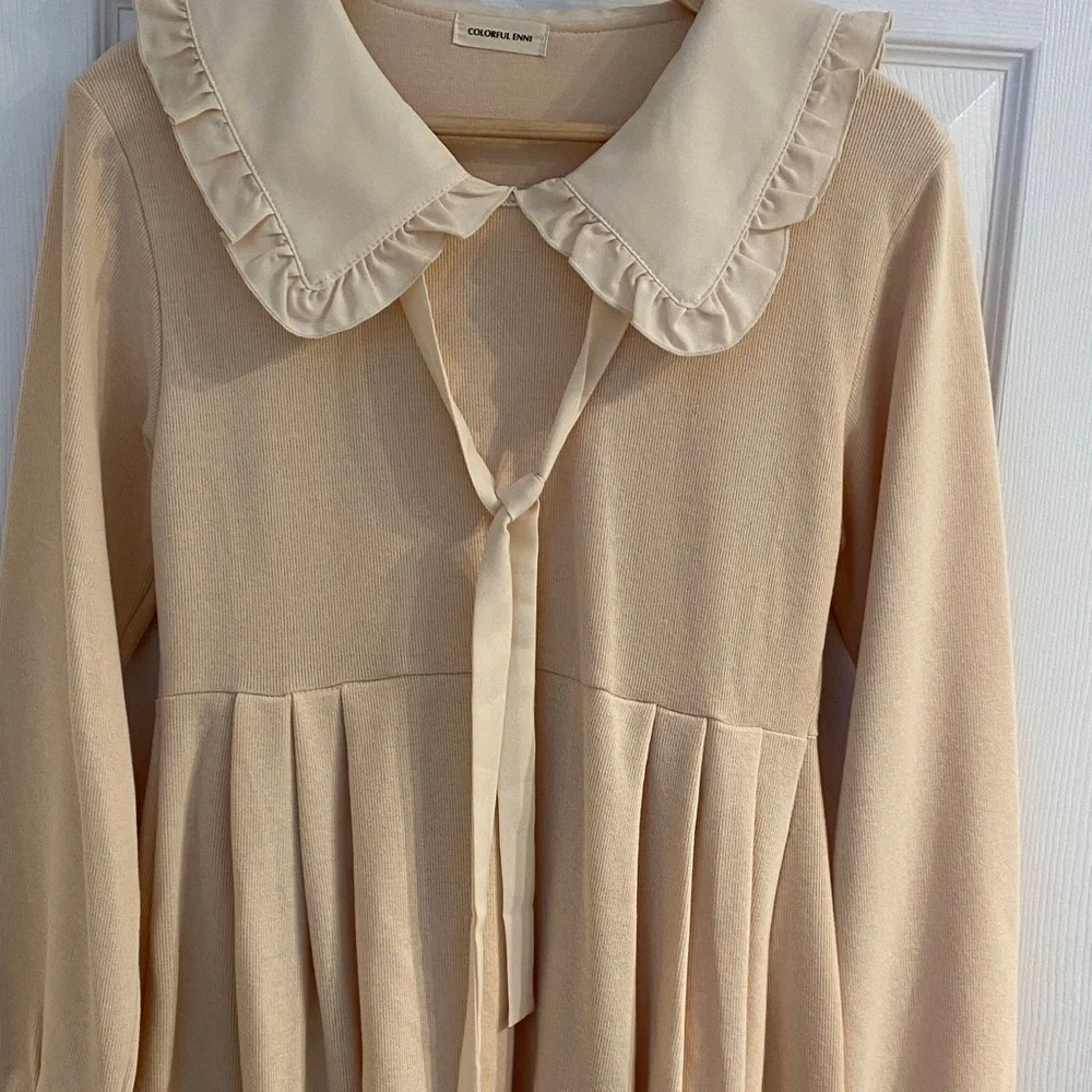 Packitcute Charming Beige Kids Dress with Ruffled Collar Girls  size Large - Picture 9 of 13